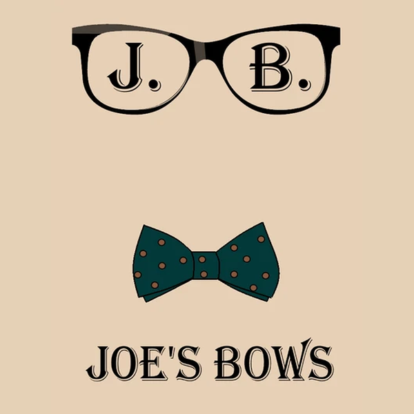 Logo for Joe's Bows featuring a black glasses frame with 