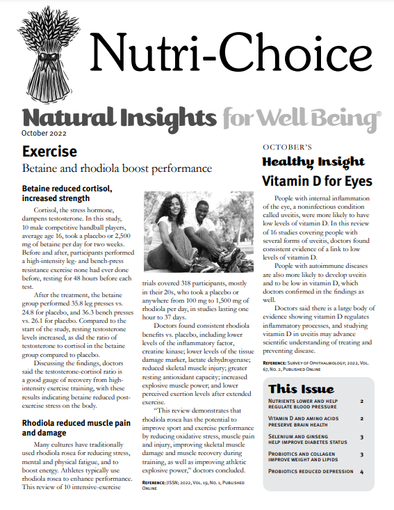 The cover of a magazine titled nutri-choice natural insights for well being.