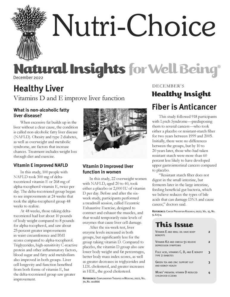 The front page of a newspaper titled nutri-choice natural insights for well being.