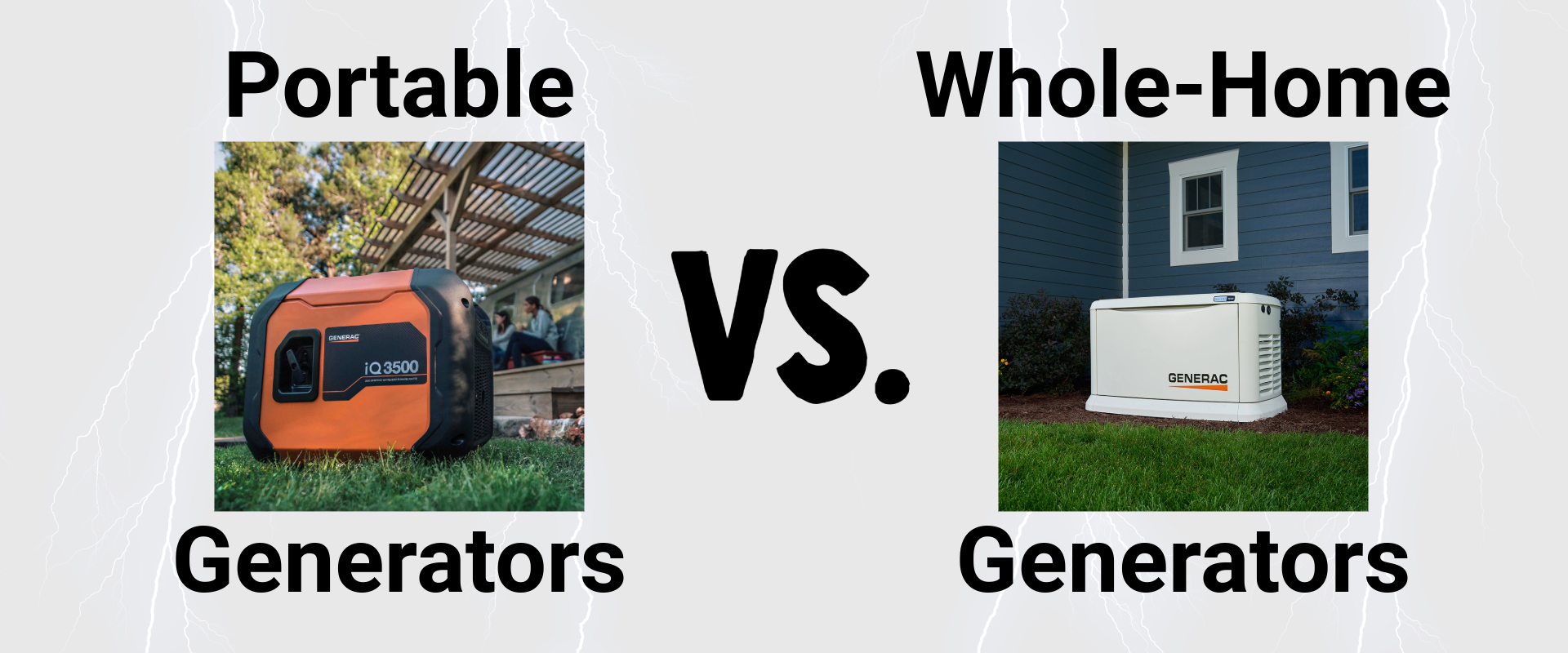 A picture of a portable generator and a picture of a whole-home generator.