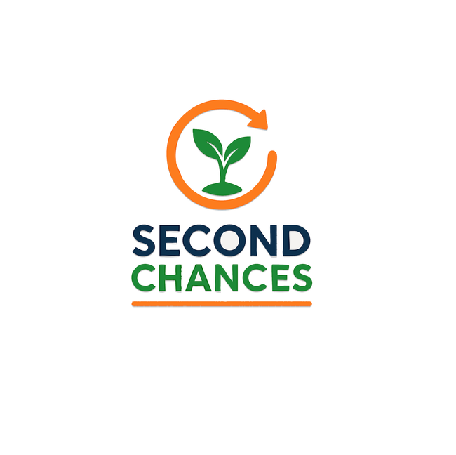Een logo voor second chances met een plant in een cirkel