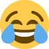 Face with tears of joy emoji, yellow with laughing expression and two blue tears.