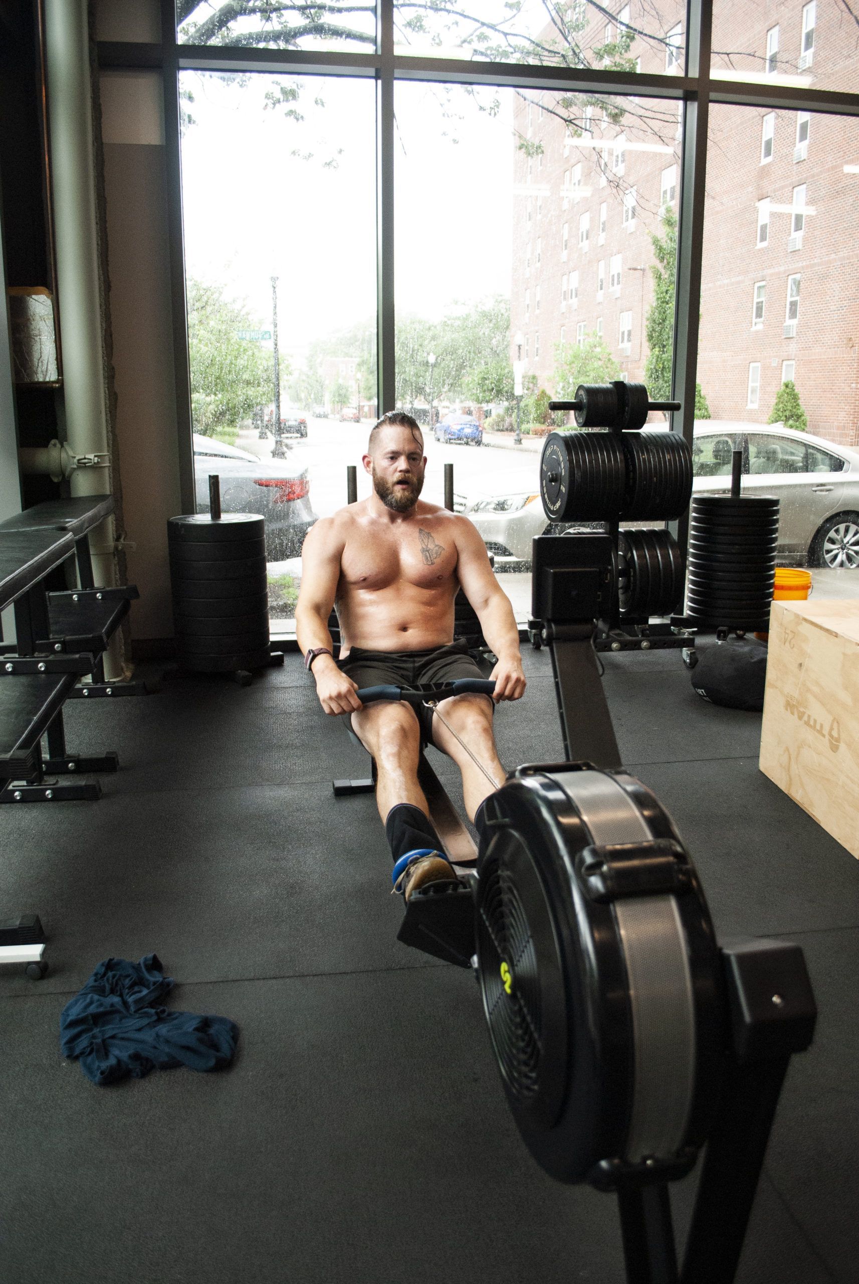 Coach Derek working out on the rower