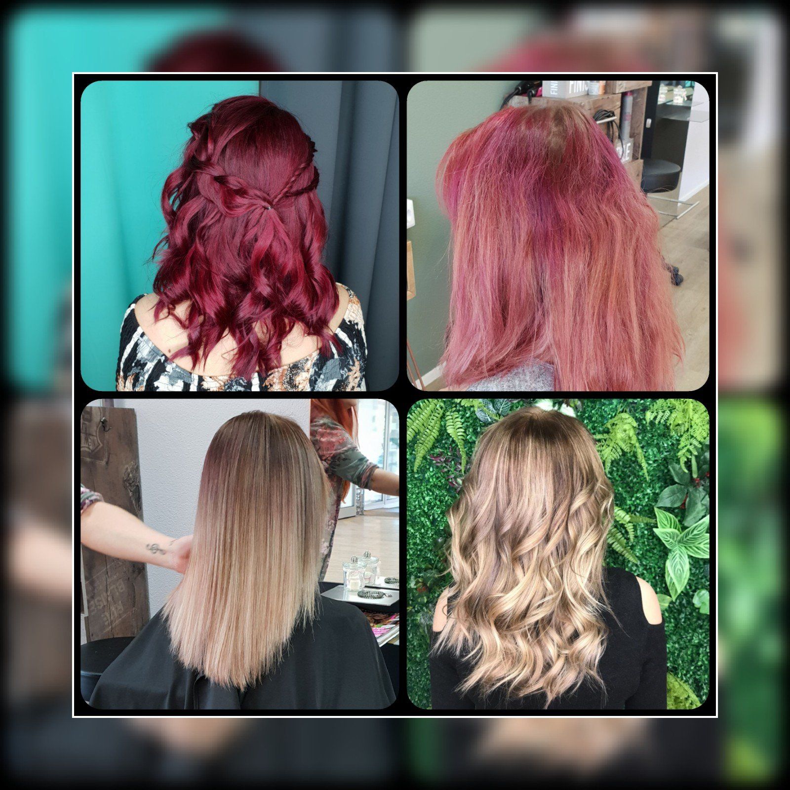 Eine Collage aus vier Bildern von Frauen mit unterschiedlichen Haarfarben