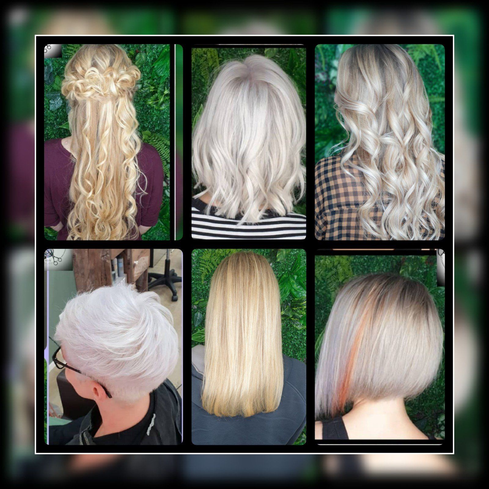 Eine Collage aus Bildern verschiedener Frisuren für Frauen.
