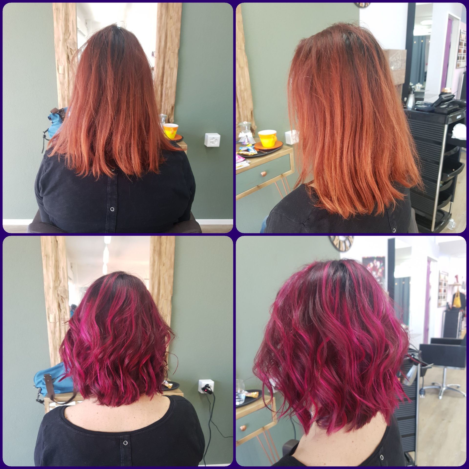 Eine Frau mit roten Haaren lässt sich in einem Salon die Haare färben.