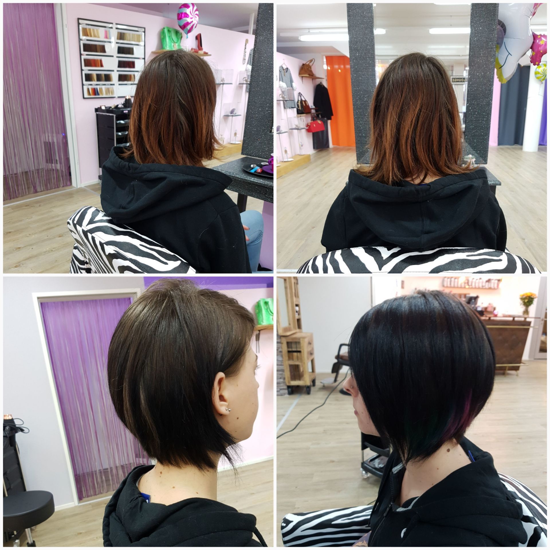 Eine Frau lässt sich in einem Salon die Haare schneiden