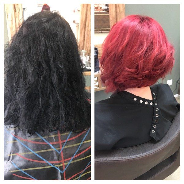 Ein Vorher-Nachher-Foto der Haare einer Frau