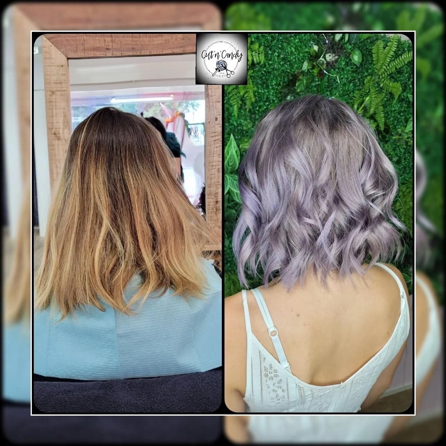 Ein Vorher-Nachher-Foto der Haare einer Frau