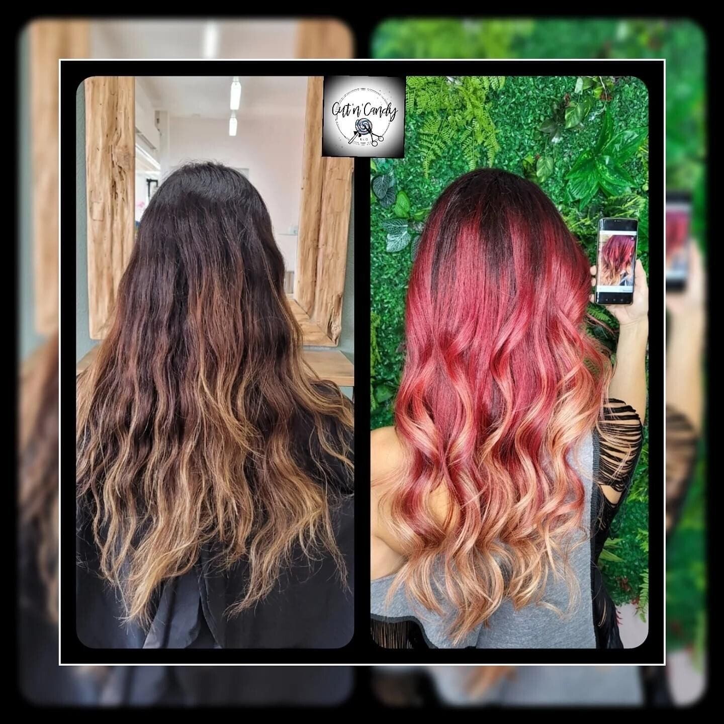 Ein Vorher-Nachher-Foto der Haare einer Frau