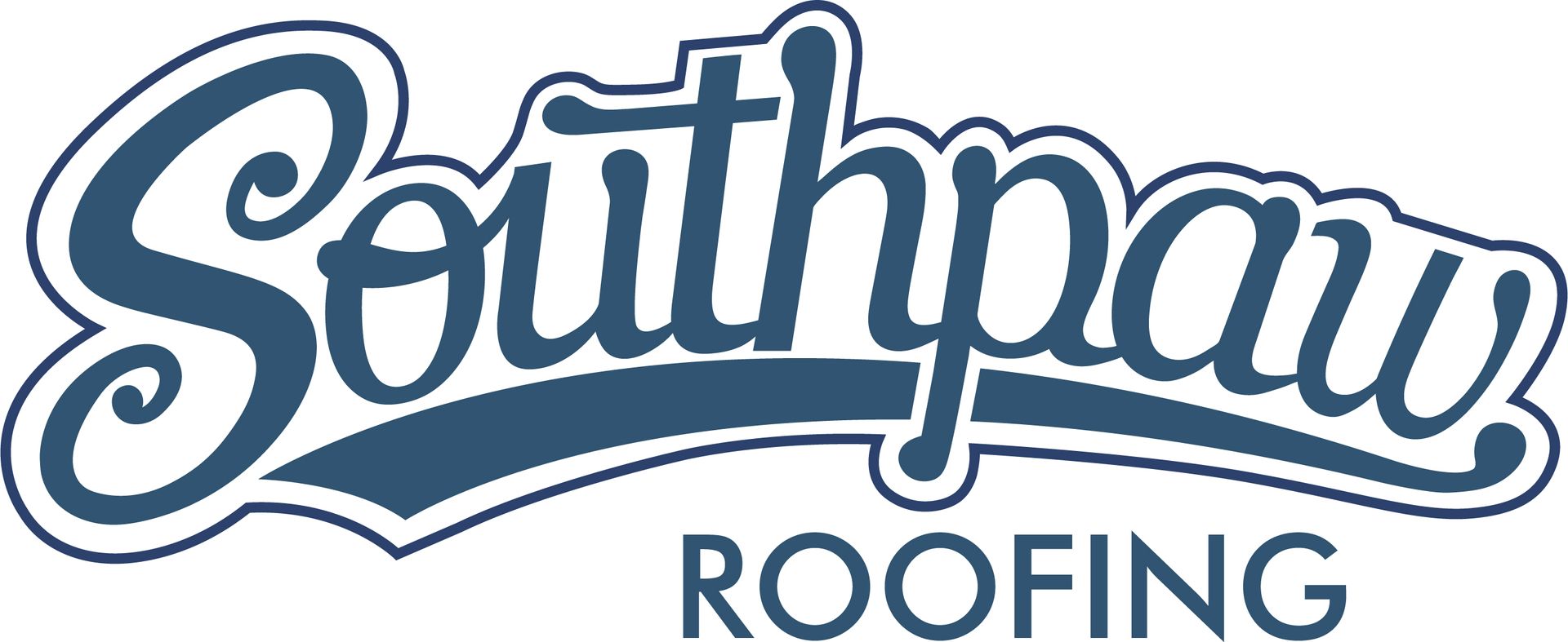 The logo for southpaw roofing is blue and white.