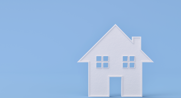 White house on blue background, 2D