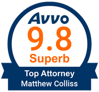 A logo for avvo 9.8 superb top attorney matthew collins