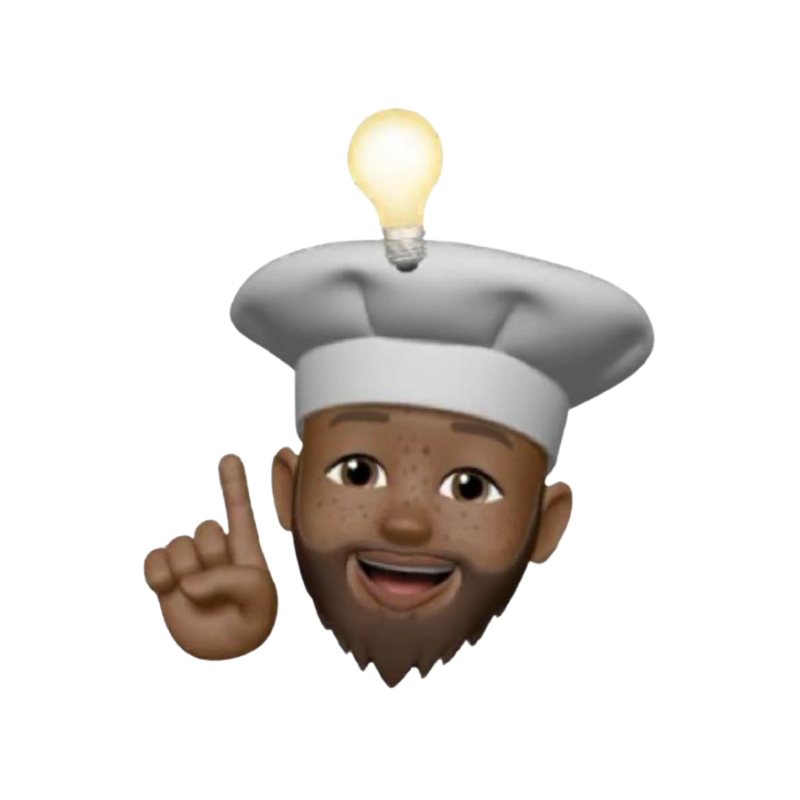 Chef emoji with lightbulb, pointing up, indicating an idea.