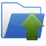 A blue folder with a green arrow pointing up.