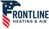 Frontline Heating & Air logo with stylized eagle and red-striped wing