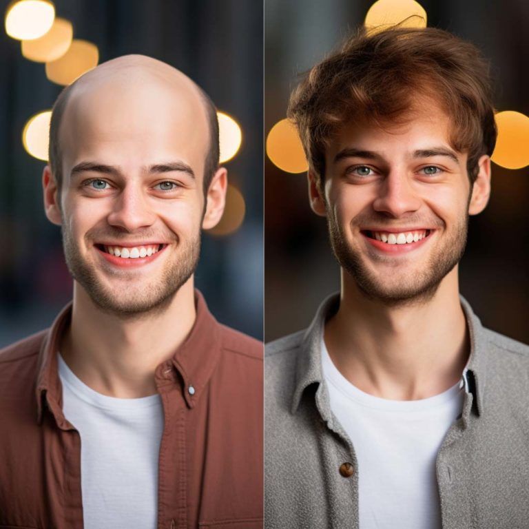 A man before and after losing his hair