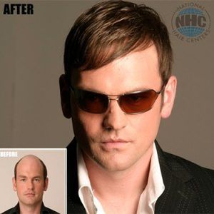 A before and after photo of a man wearing sunglasses