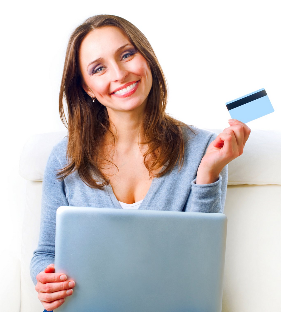 Lady holding a Synchrony Financial Credit Card