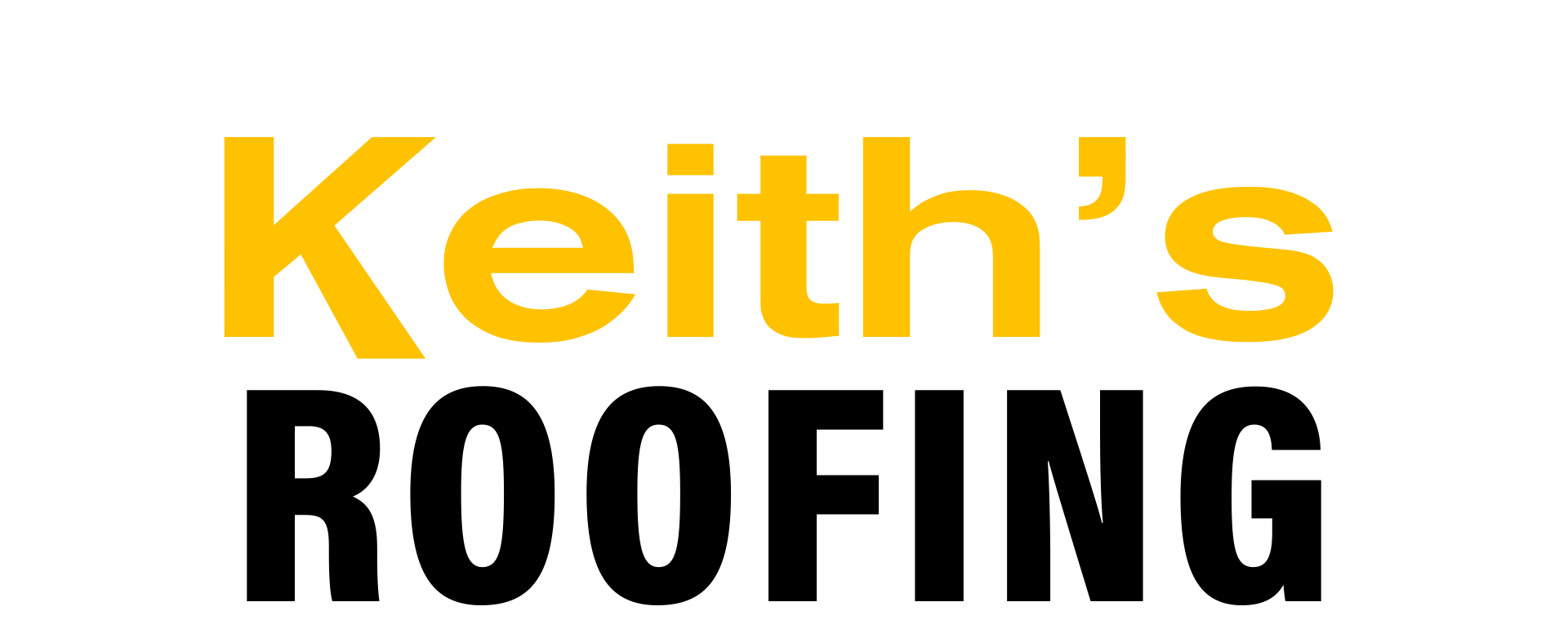 The logo for keith 's roofing is yellow and black.