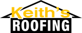 The logo for keith 's roofing shows a house with a roof.