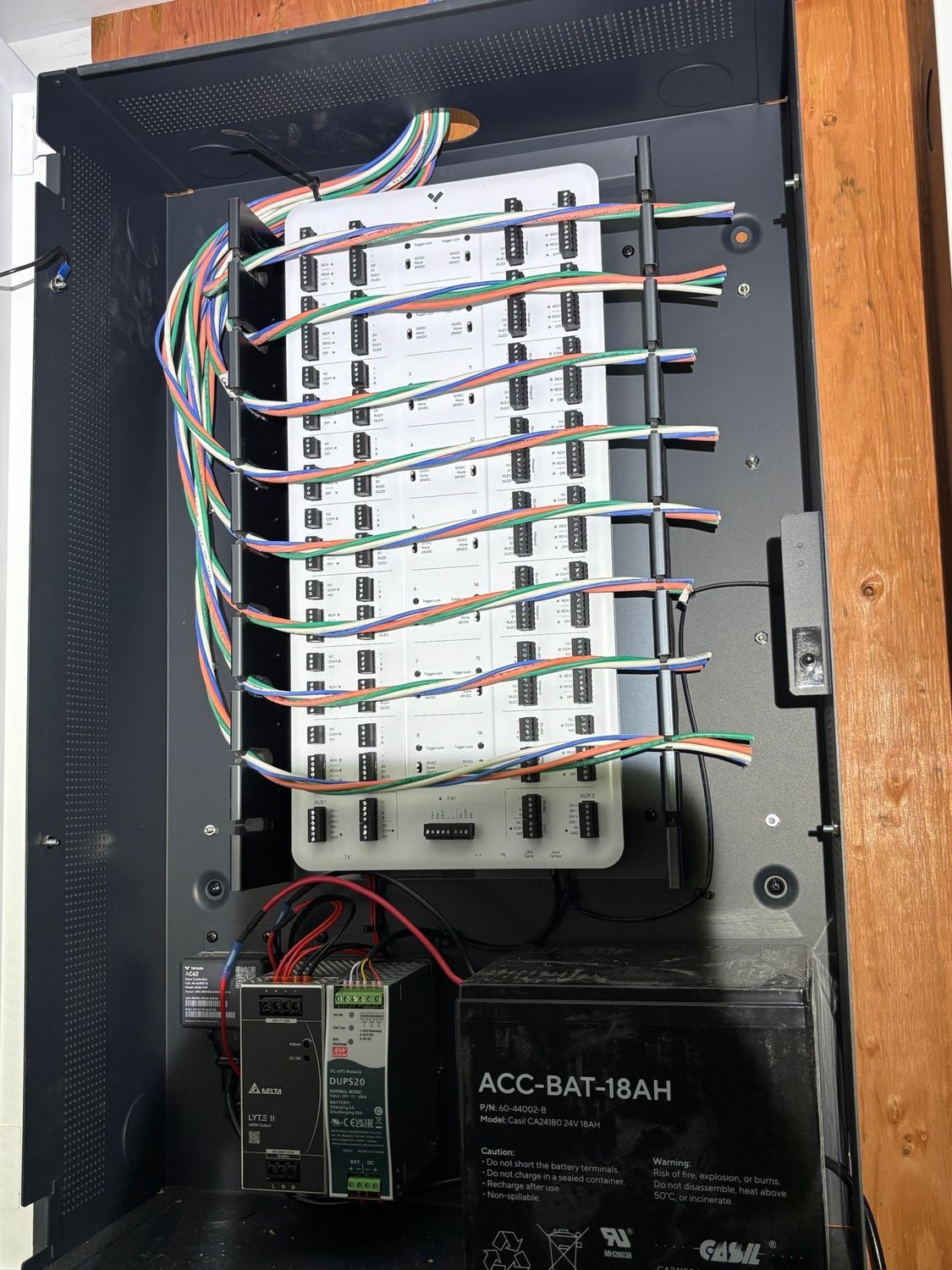 A black box with a bunch of wires coming out of it.