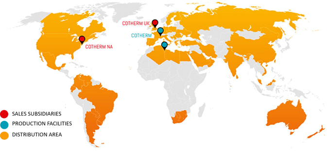 Map showing where Cotherm operate world wide