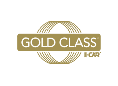 A gold class icar logo on a white background