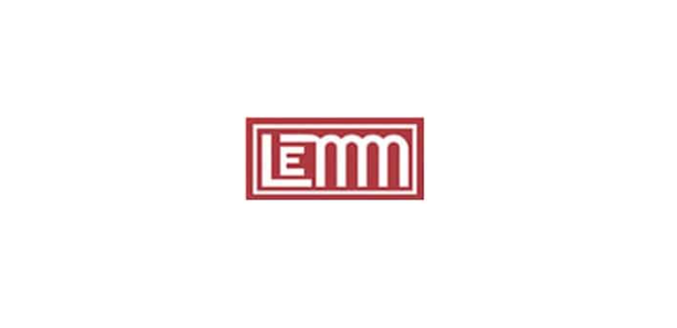 A red and white logo for emm on a white background.