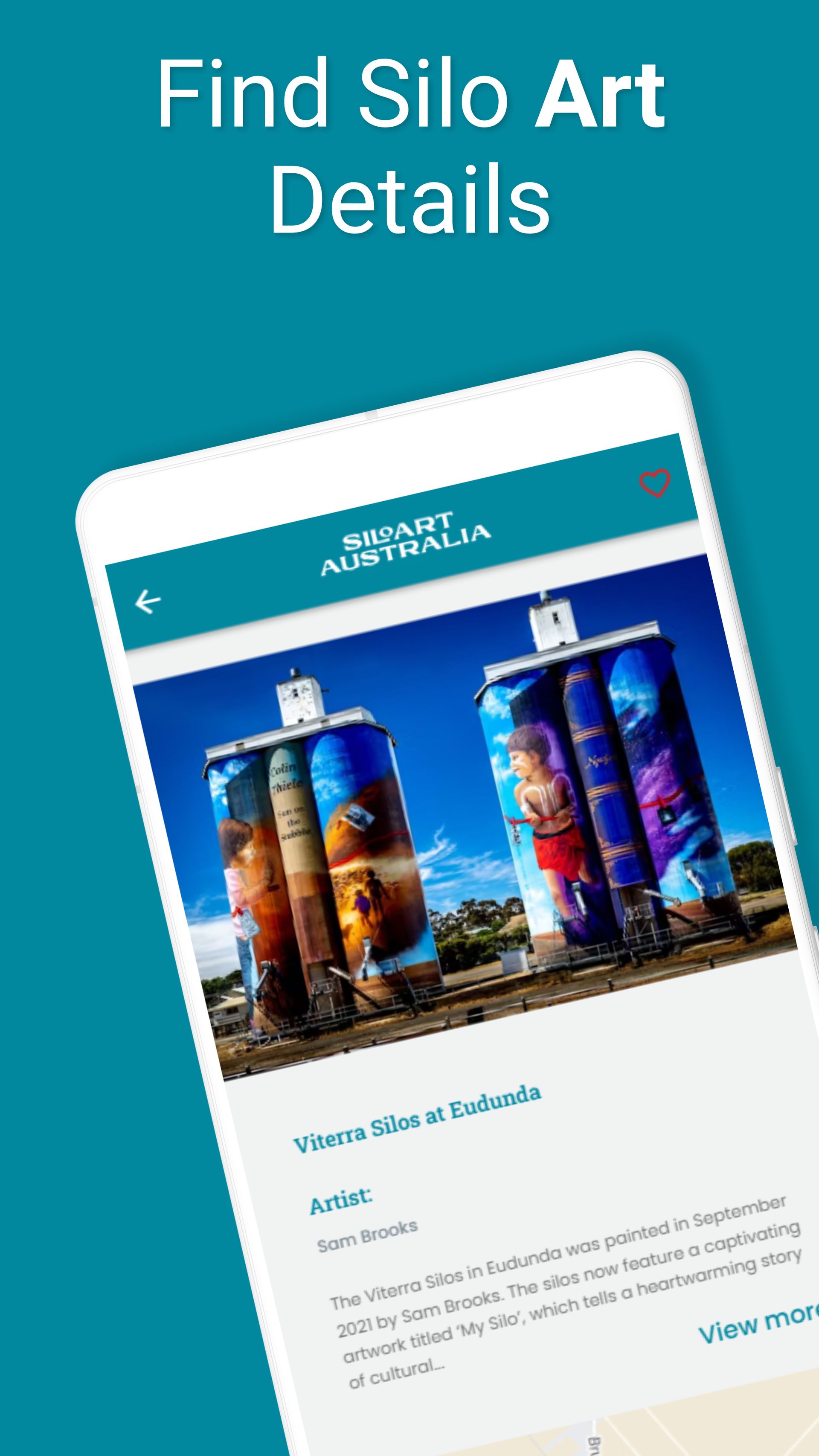A phone screen shows a picture of silos painted in different colors.