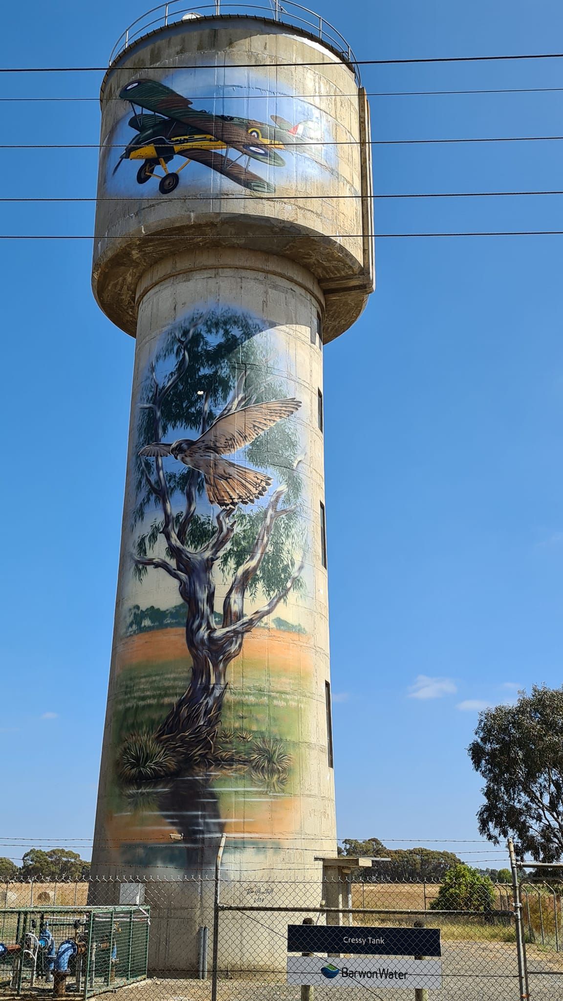 Cressy Water Tower Art, Australian Silo Art Trail, Tim Bowtell
