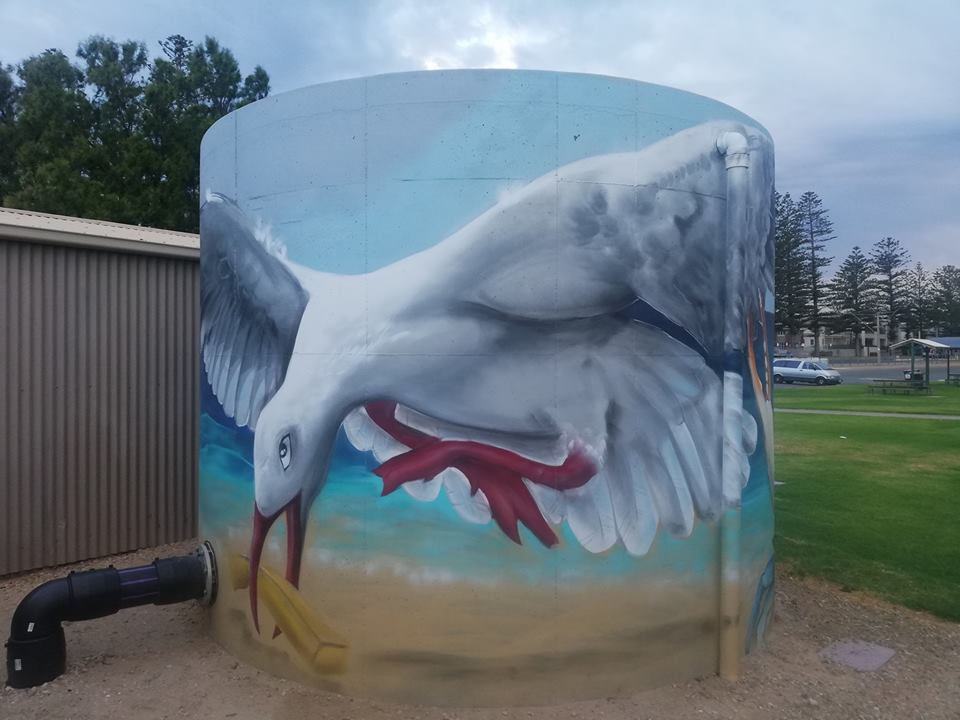 Semaphore Beach Water Tower Art, Australian Silo Art trail