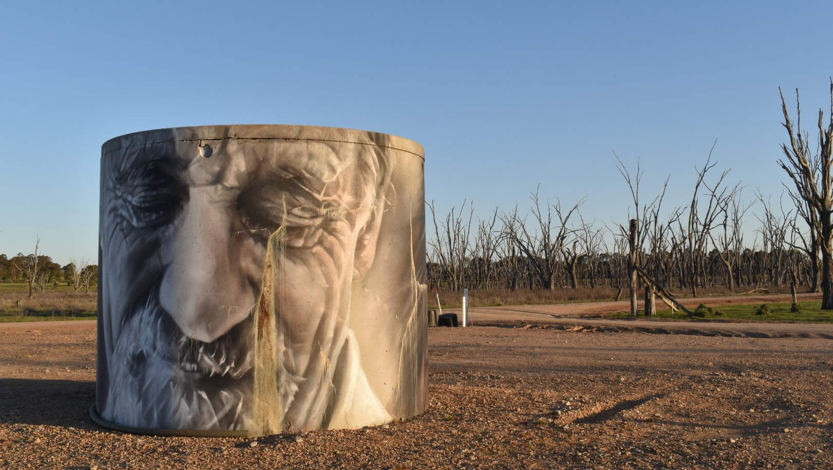 Winton Wetlands Water Tank Art, Australian Silo Art Trail