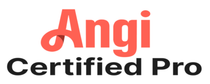 The logo for angi certified pro is red and black on a white background.