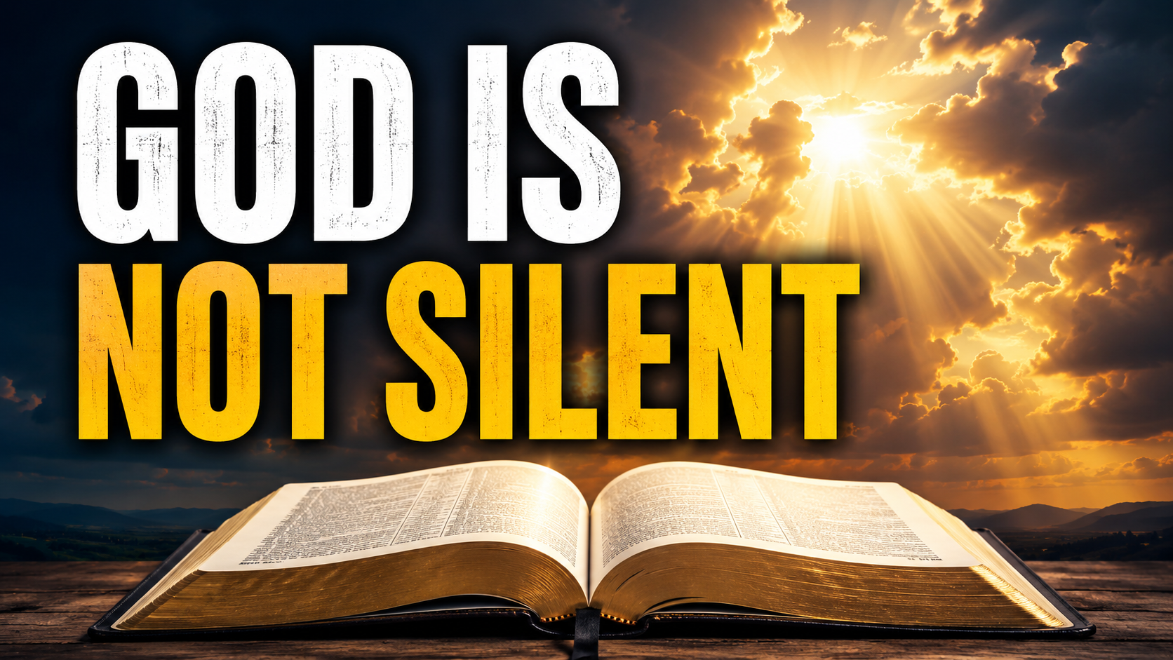 Open Bible beneath dramatic sky for Psalm 19 sermon, “God Is Not Silent.”