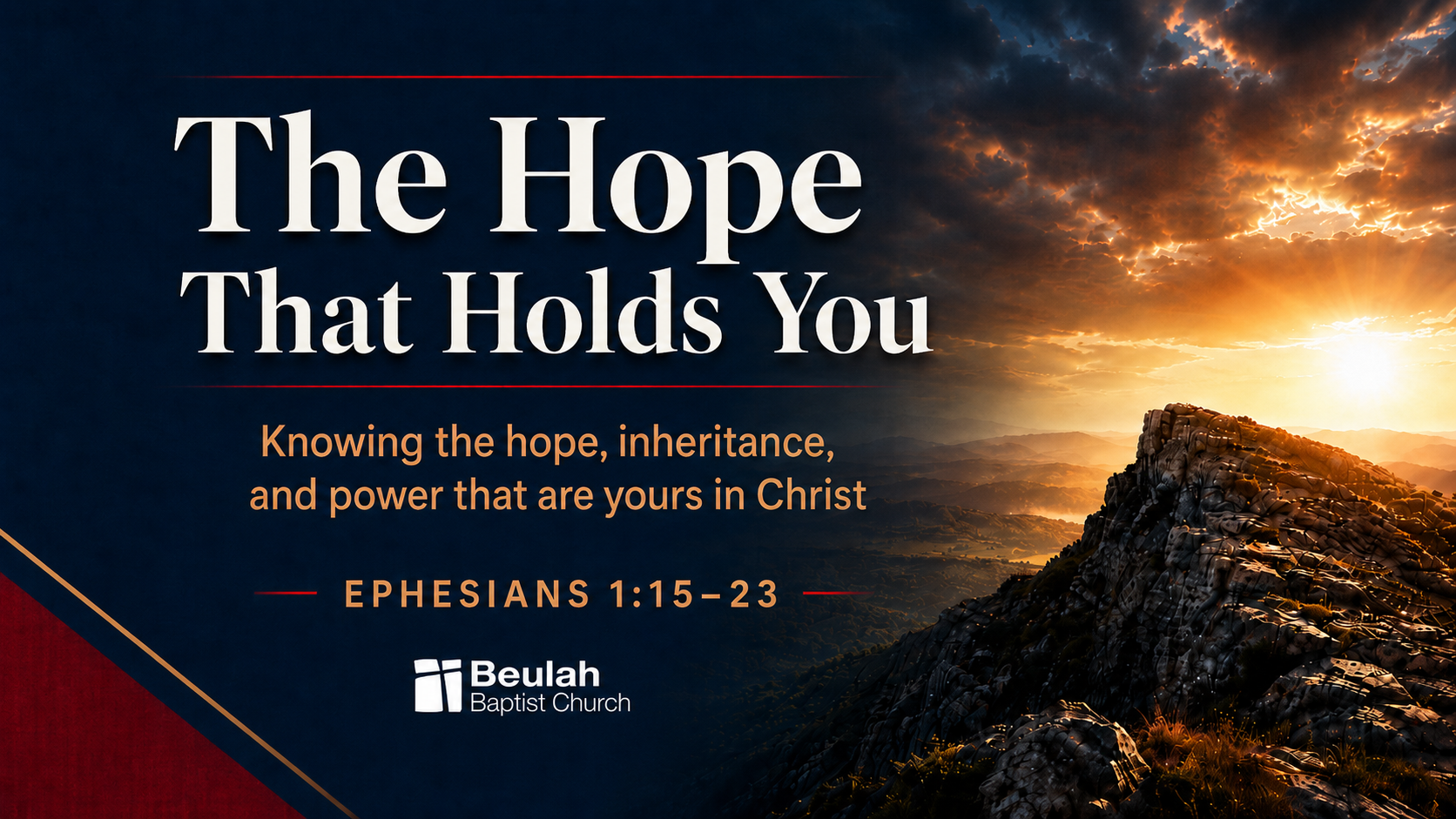 Rocky mountain sunrise graphic for The Hope That Holds You sermon blog on Ephesians 1:15–23.