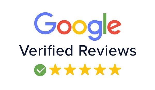 A google verified reviews logo with five stars