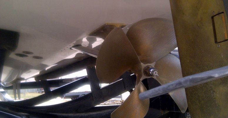 A close up of a propeller on a boat