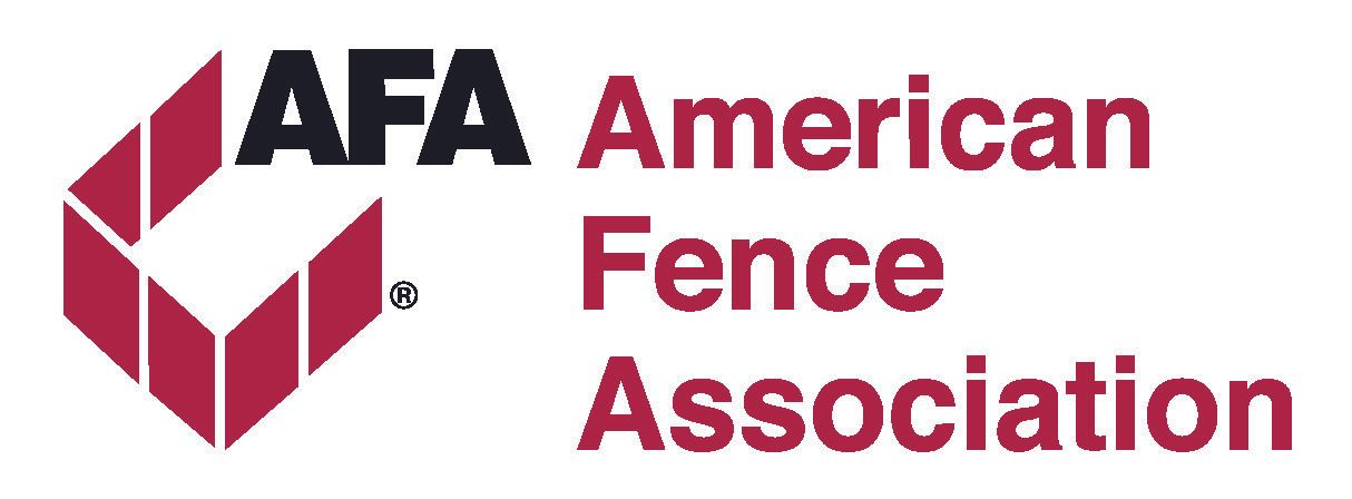 The logo for the american fence association is red and black.