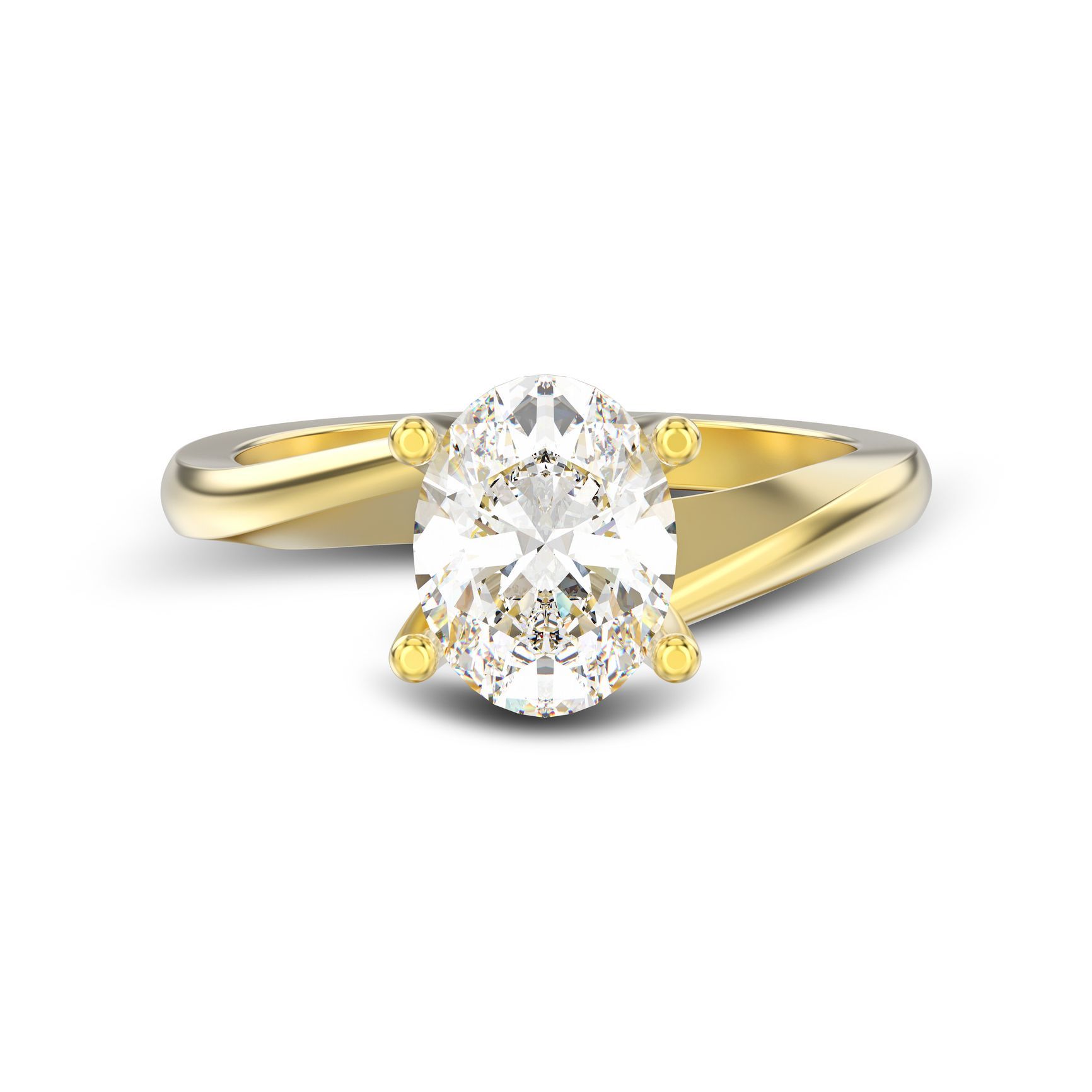 Yellow gold twisted illusion diamond ring with shadow on white background Yellow gold twisted illusion diamond ring with shadow on white background