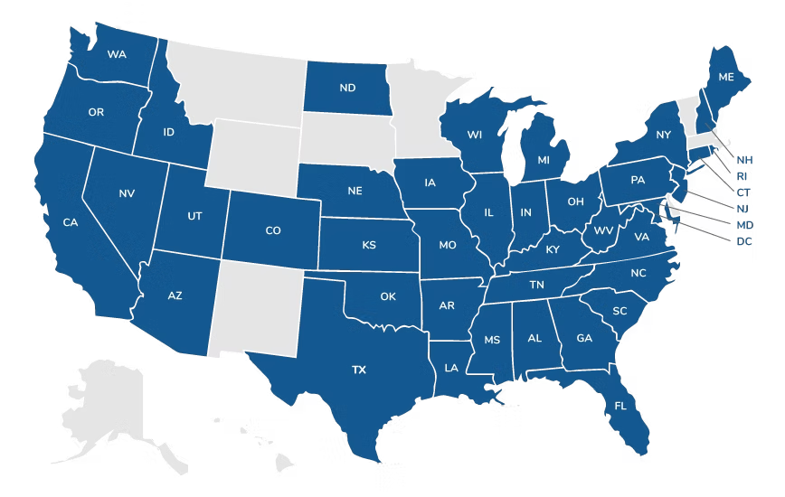 A blue and white map of the united states