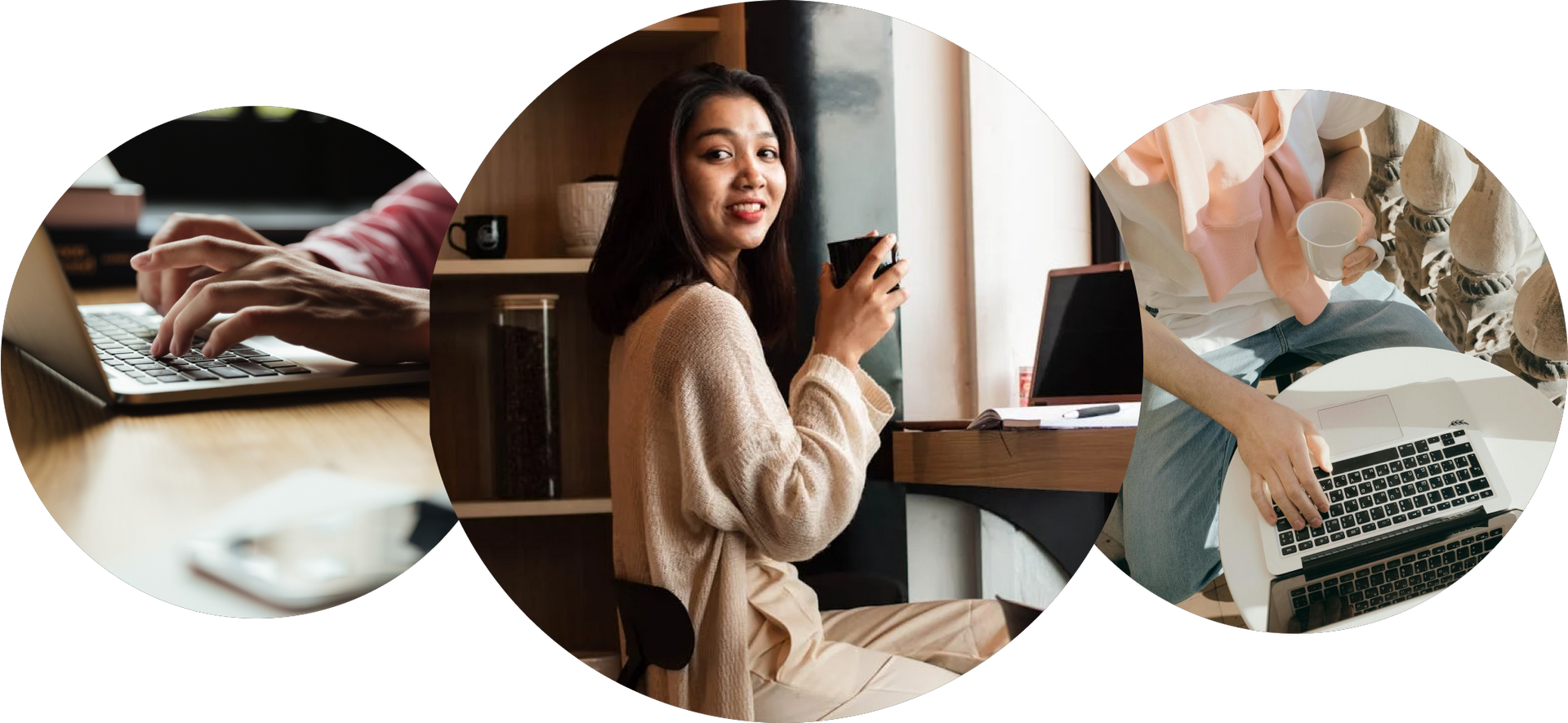 A woman is sitting at a table with a cup of coffee and a laptop.