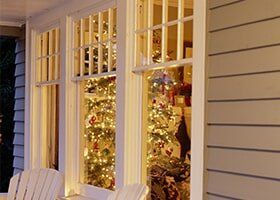 Illuminated Christmas Tree Seen Through Windows - Window Treatment in Bridgewater, NJ