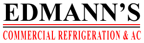 Logo for Edmann's Commercial Refrigeration & AC, black text with red underlining, red tagline.