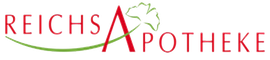 Das Logo der „REICHS Apotheke“ mit einem stilisierten roten „A“ und einem grünen Blattelement deutet auf eine Apotheke hin.
