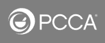 The pcca logo is white on a gray background.