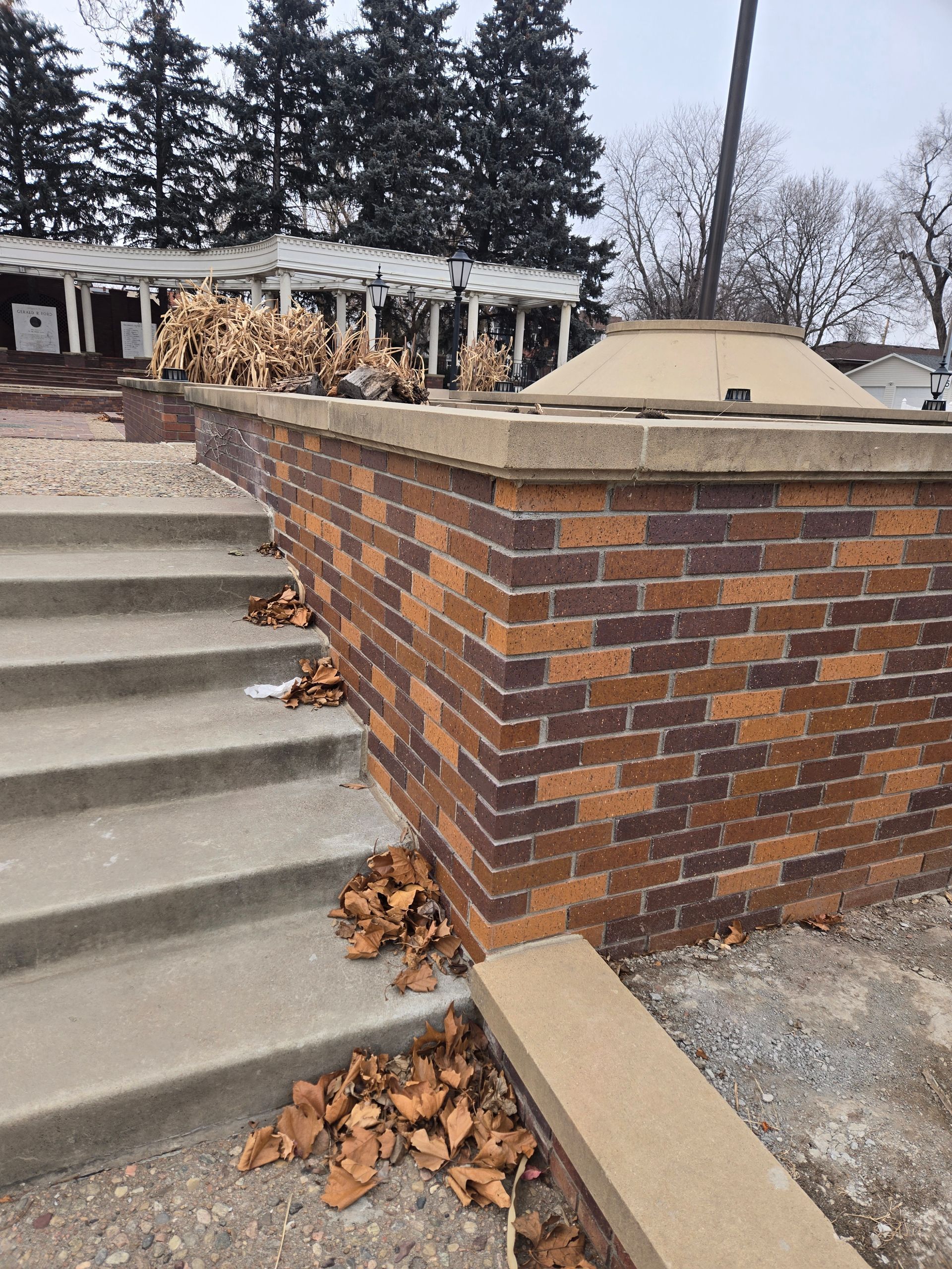 Residential steps with brick wall