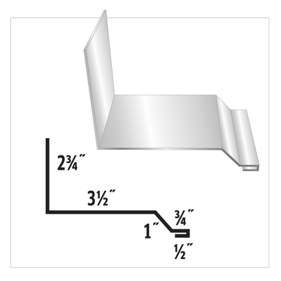 Diagram of a metal flashing profile with dimensions in inches.