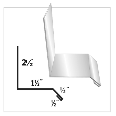 Diagram of a metal flashing profile with dimensions: 2 1/2