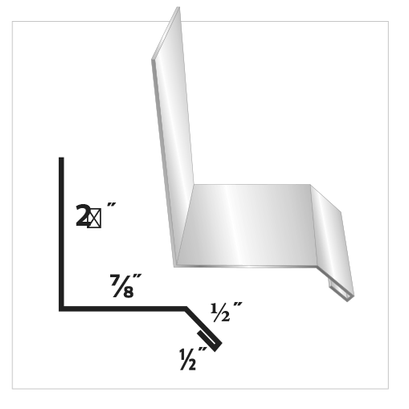 Diagram of a metal flashing profile with labeled dimensions: 2